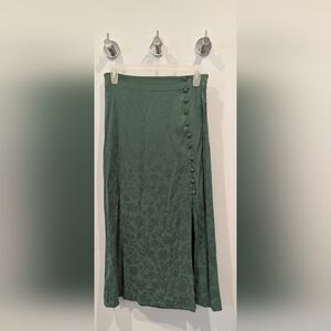Stradivarius Green Button Down Midi Skirt with Asymmetrical Slit